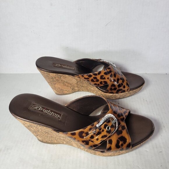 Brighton Leopard Print Cork Wedge Buckle Detail Sandals Women Size 9 - Picture 5 of 8
